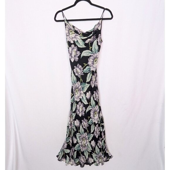 Vintage 90 Y2K Nostalgia sz. S Evening Maxi Dress Cowl Neck Floral Whimsigoth - Picture 1 of 11
